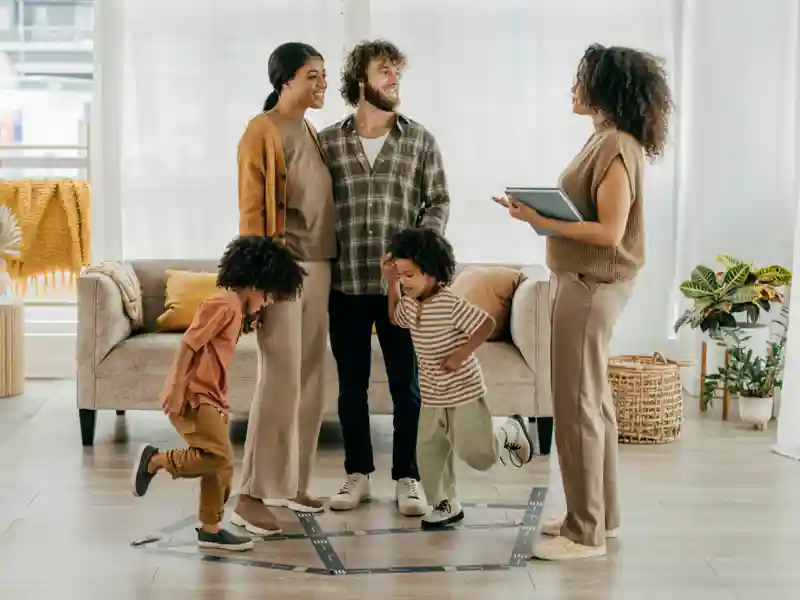 Family in living room.